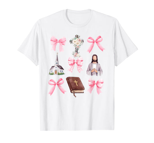 Cross Coquette Bows Floral Jesus Gift For Christian T-Shirt