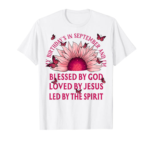 Blessed By God September Birth Month Pink Sunflower T-Shirt