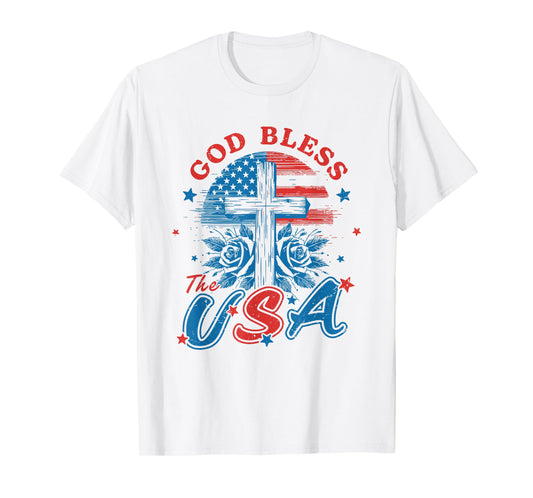 God Bless The USA - Patriotic USA Flag Christian 4th of July T-Shirt