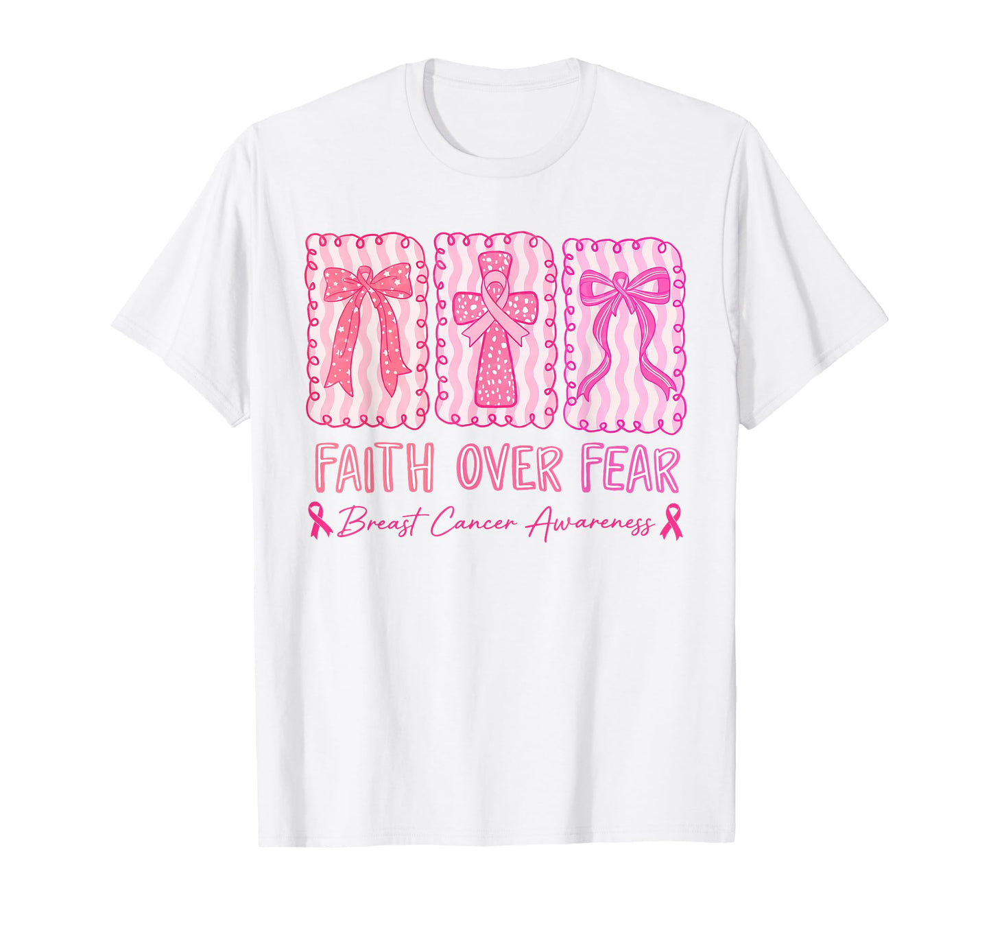 Faith Over Fear Coquette Bow Plaid Breast Cancer Awareness T-Shirt