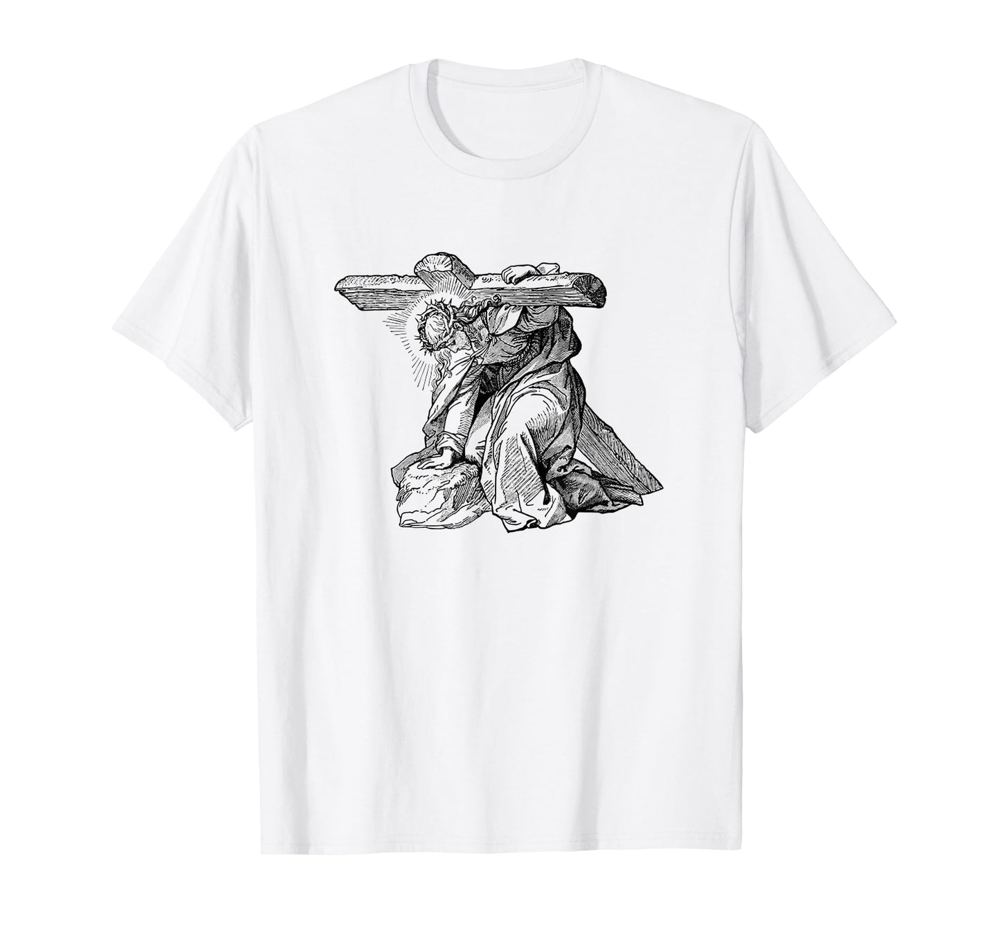 Jesus Carrying The Cross Funny Catholic Devotional Art T-Shirt