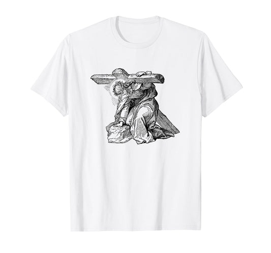 Jesus Carrying The Cross Funny Catholic Devotional Art T-Shirt