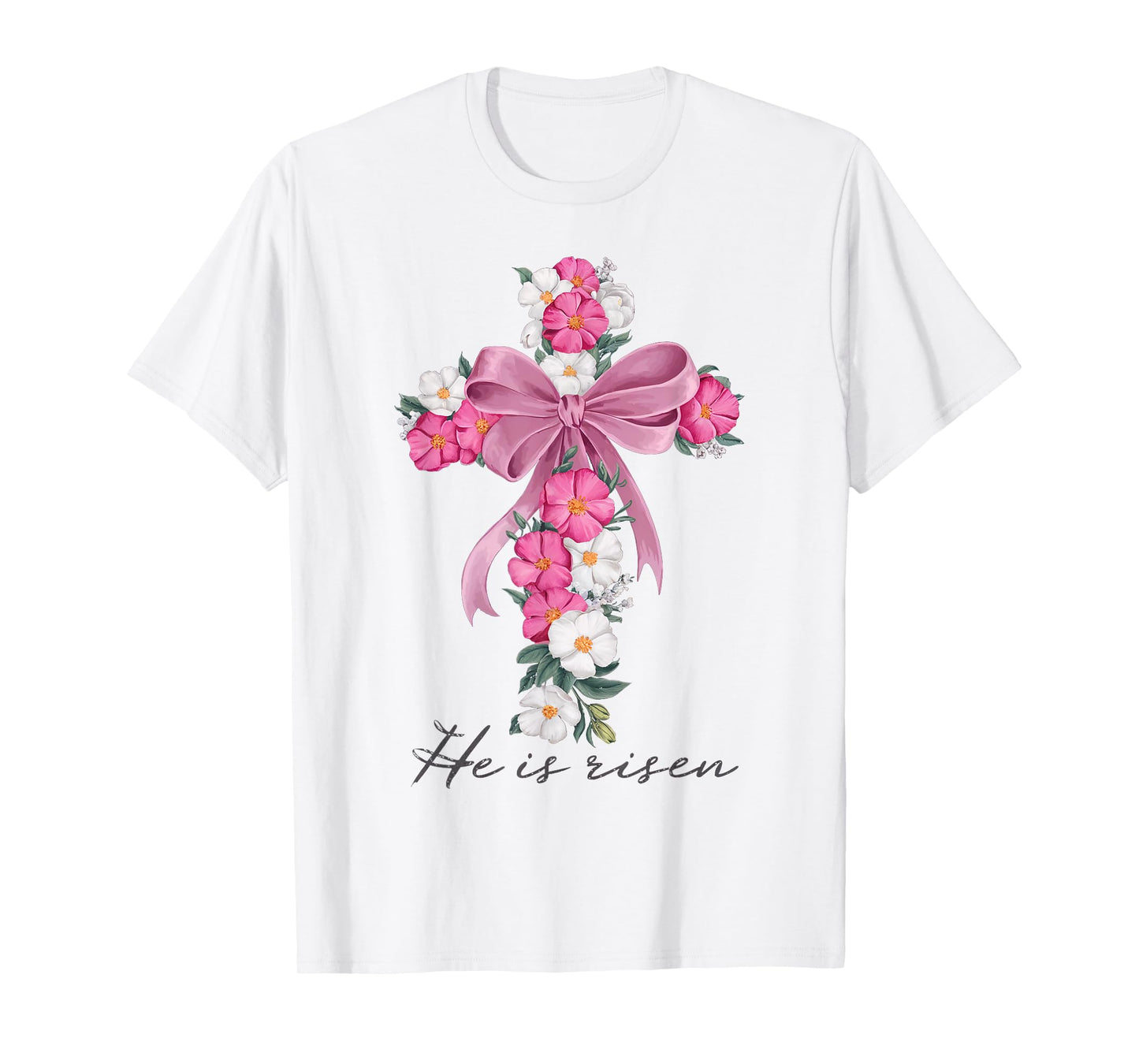 He Is Risen Easter Bow Trendy Cute Coquette Jesus Christ T-Shirt
