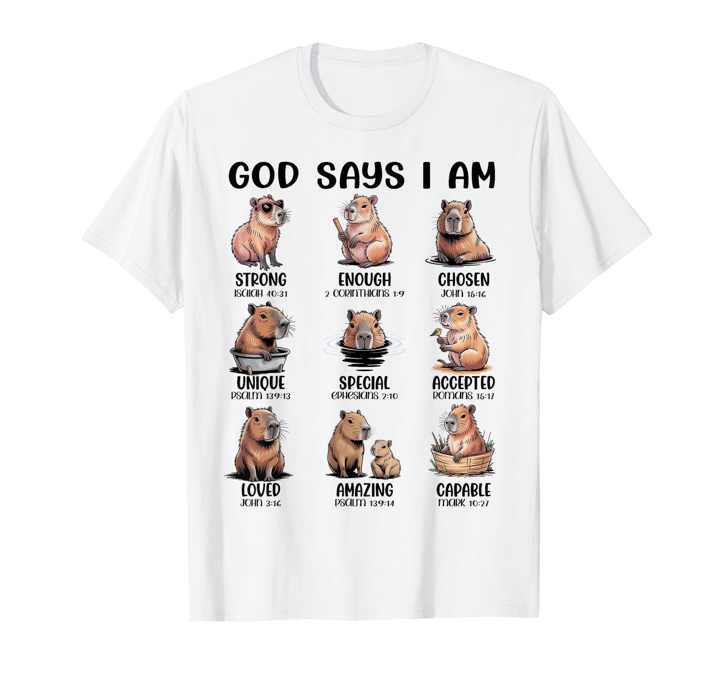 God Says I Am Bible Verse Christian Boys Girls Kids Capybara T-Shirt