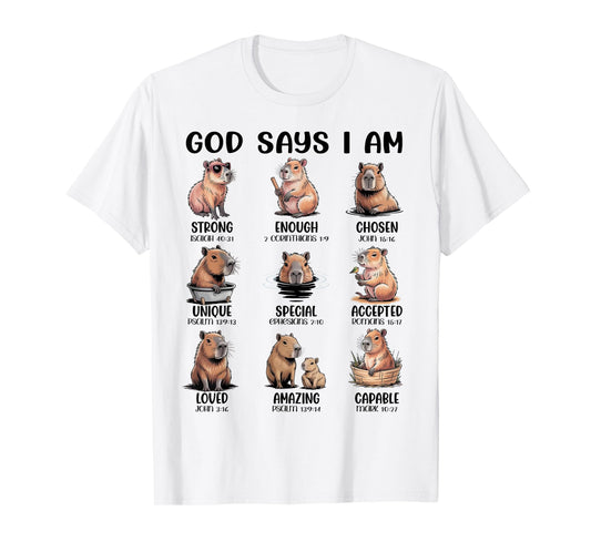 God Says I Am Bible Verse Christian Boys Girls Kids Capybara T-Shirt