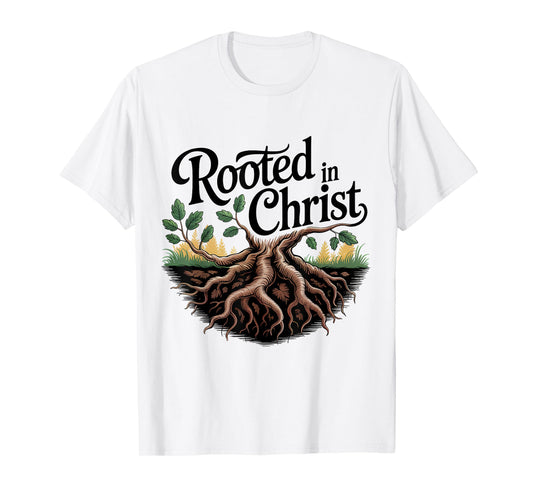 Rooted in Christ Jesus Christian Faith Cross T-Shirt