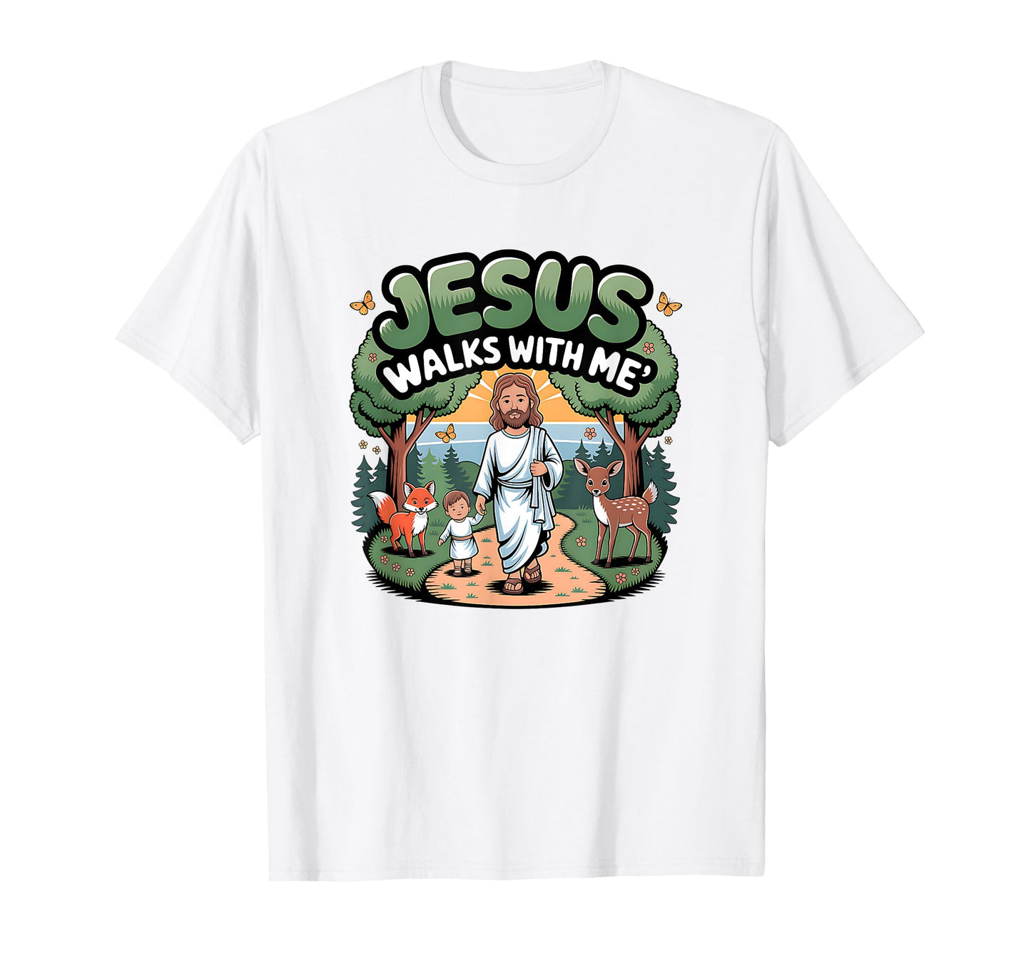 Jesus Walks with Me Christian Faithful T-Shirt