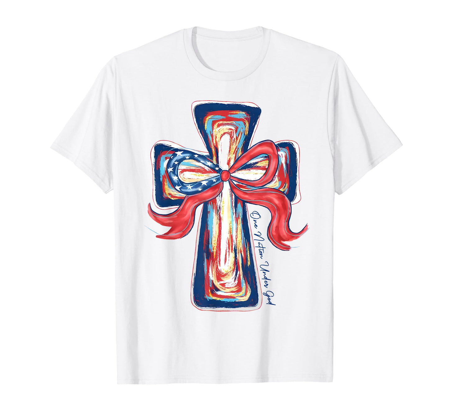 Retro One Nation Under God Brushstroke Coquette 4th Of July T-Shirt