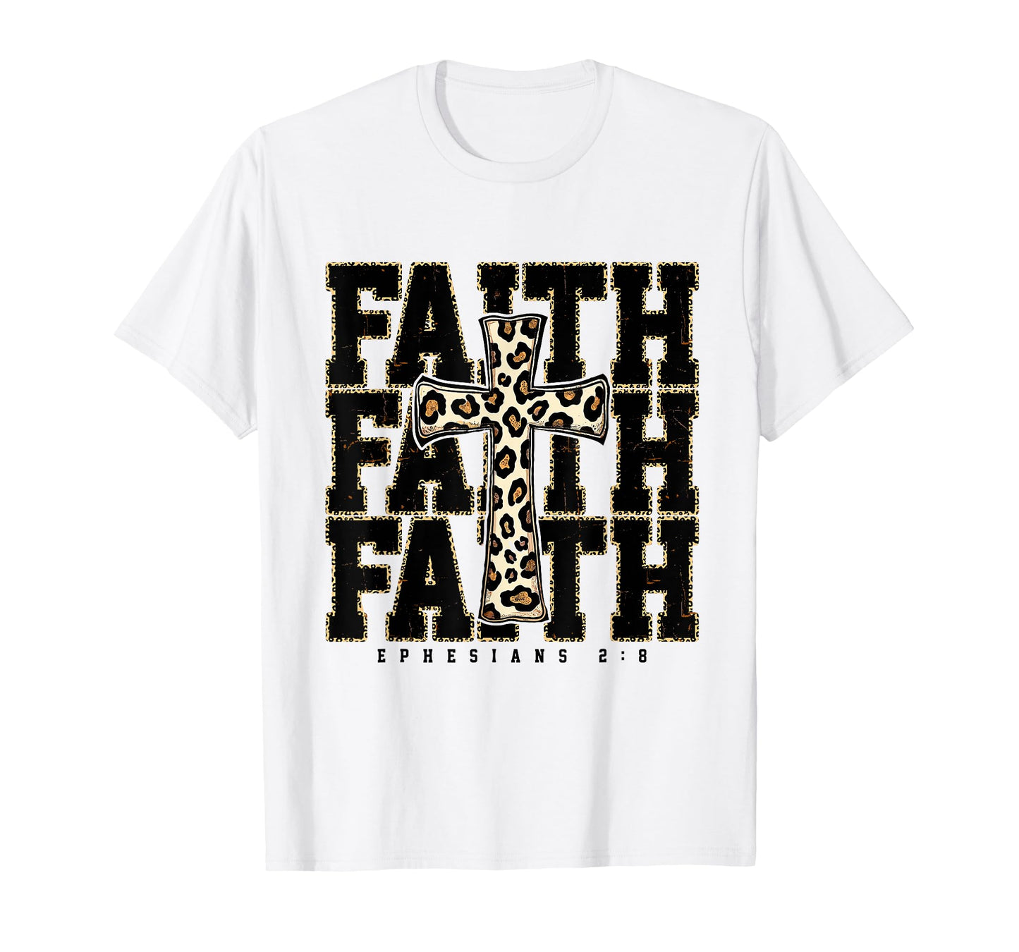 Jesus Faith Cross Leopard Bible Verse Religious Graphic T-Shirt