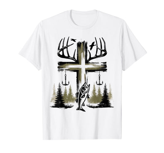 Faith Fishing Deer Hunting Camo Cross Hook Bass Christian T-Shirt