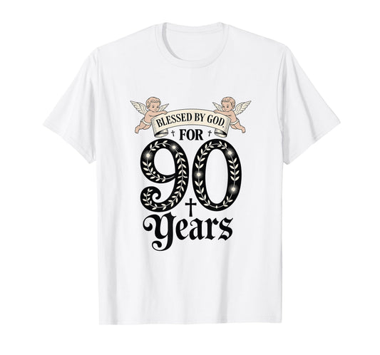 Blessed by God for 90 Years Religious Themed 90th Birthday T-Shirt