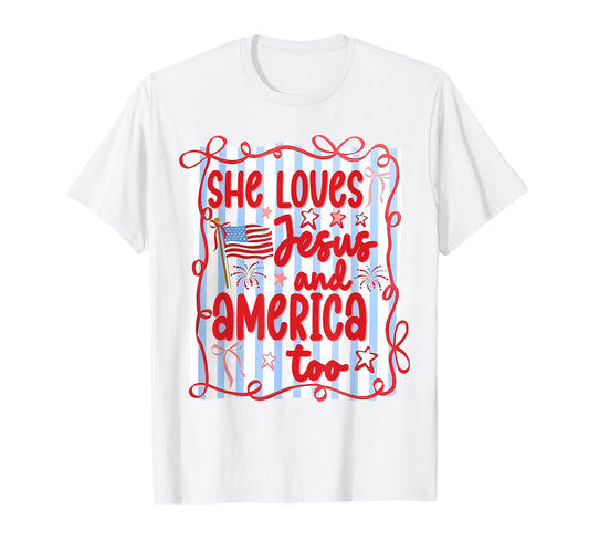 4th Of July She Loves Jesus And America Too Christian Women T-Shirt