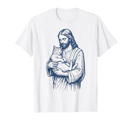 Jesus Holding Cat Men Women T-Shirt