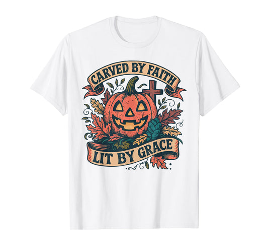 Carved by Faith Lit by Grace Religious Christian Halloween T-Shirt