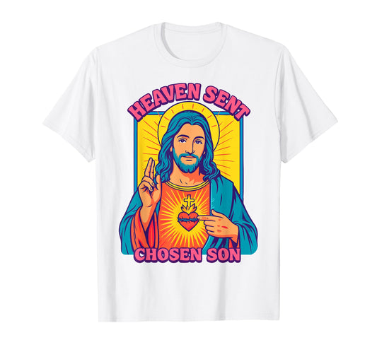 Anime Manga Jesus Sacred Heart Christian Retro Pop Art Pink T-Shirt