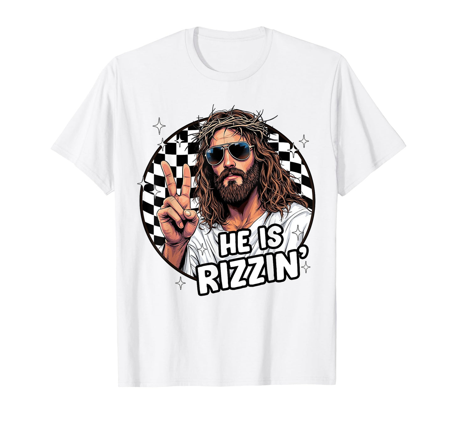 He Is Rizzin' Jesus God Christian Easter Checkered Boys Kids T-Shirt