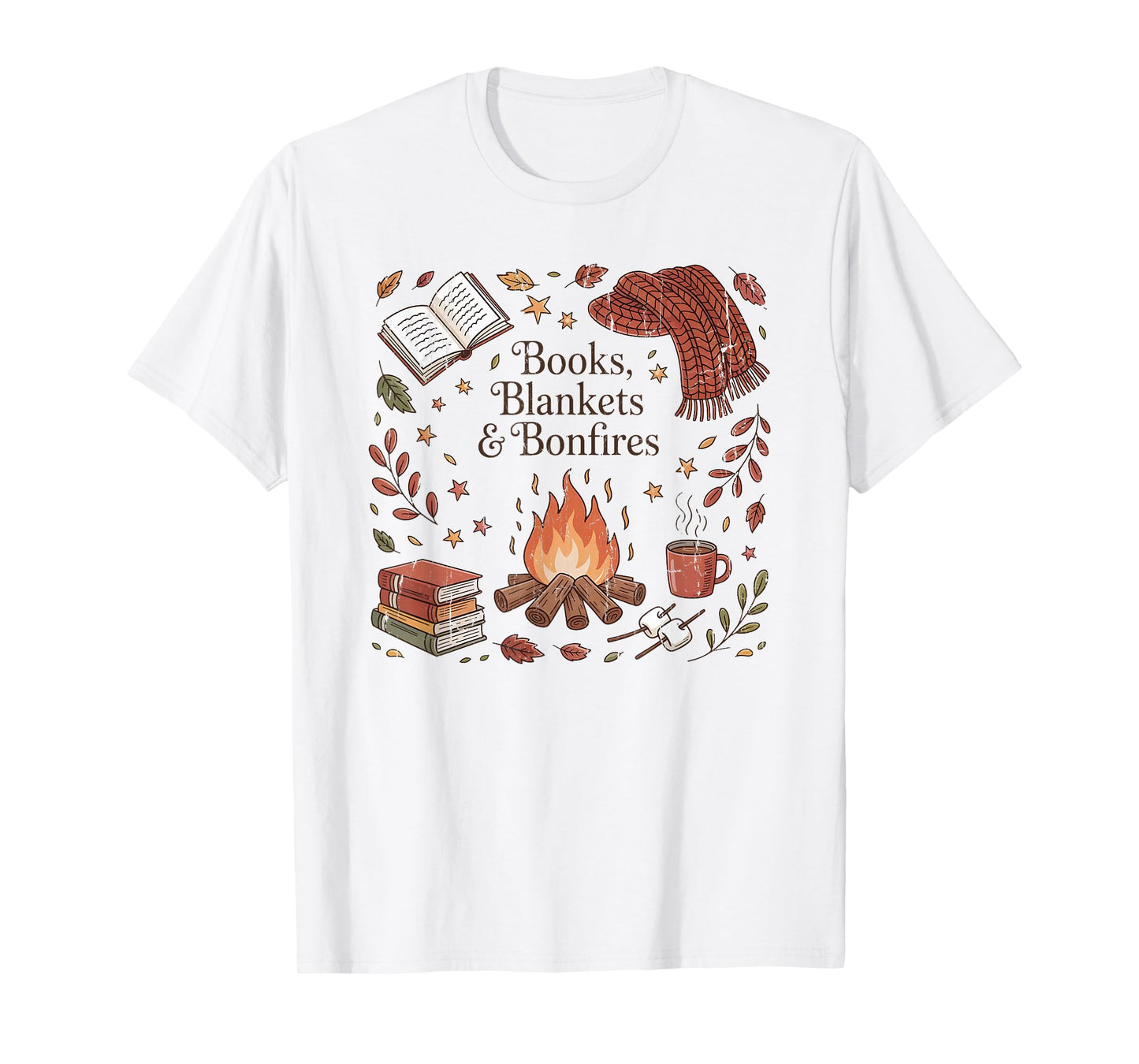 Books Blankets and Bonfires, Cozy Season, Autumn Campfire T-Shirt