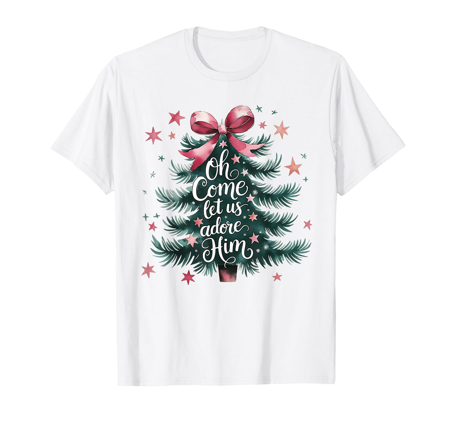 Oh Come Let Us Adore Him Christmas Tree T-Shirt