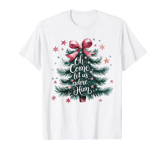 Oh Come Let Us Adore Him Christmas Tree T-Shirt