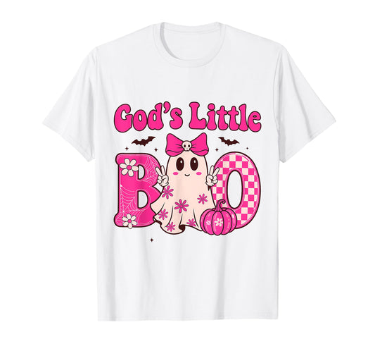 Gods Little Boo Halloween Toddler Girl Kid Ghost Bow Pumpkin T-Shirt