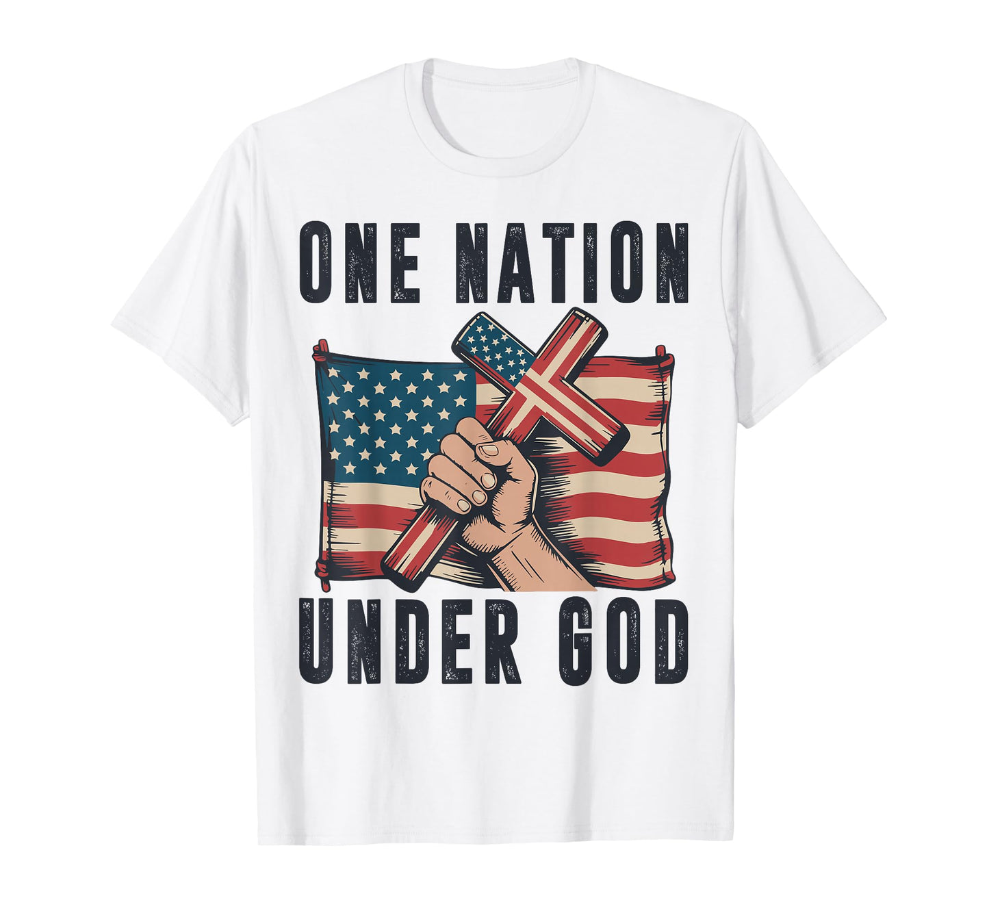 One Nation Under God Christian Patriotic Cross American Flag T-Shirt