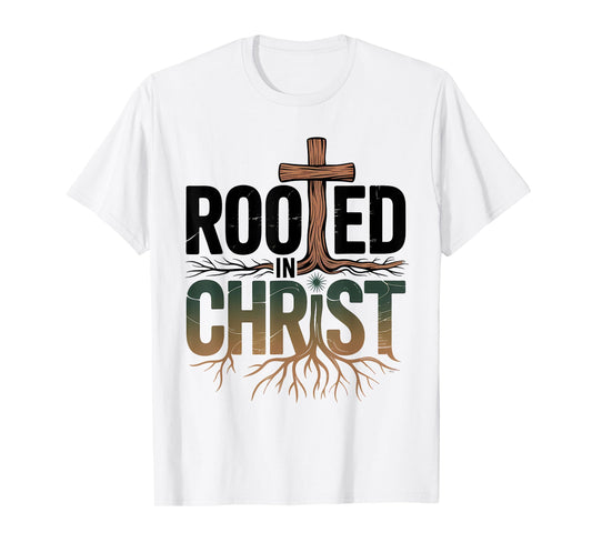 Rooted in Christ Christian Faith Jesus Cross T-Shirt