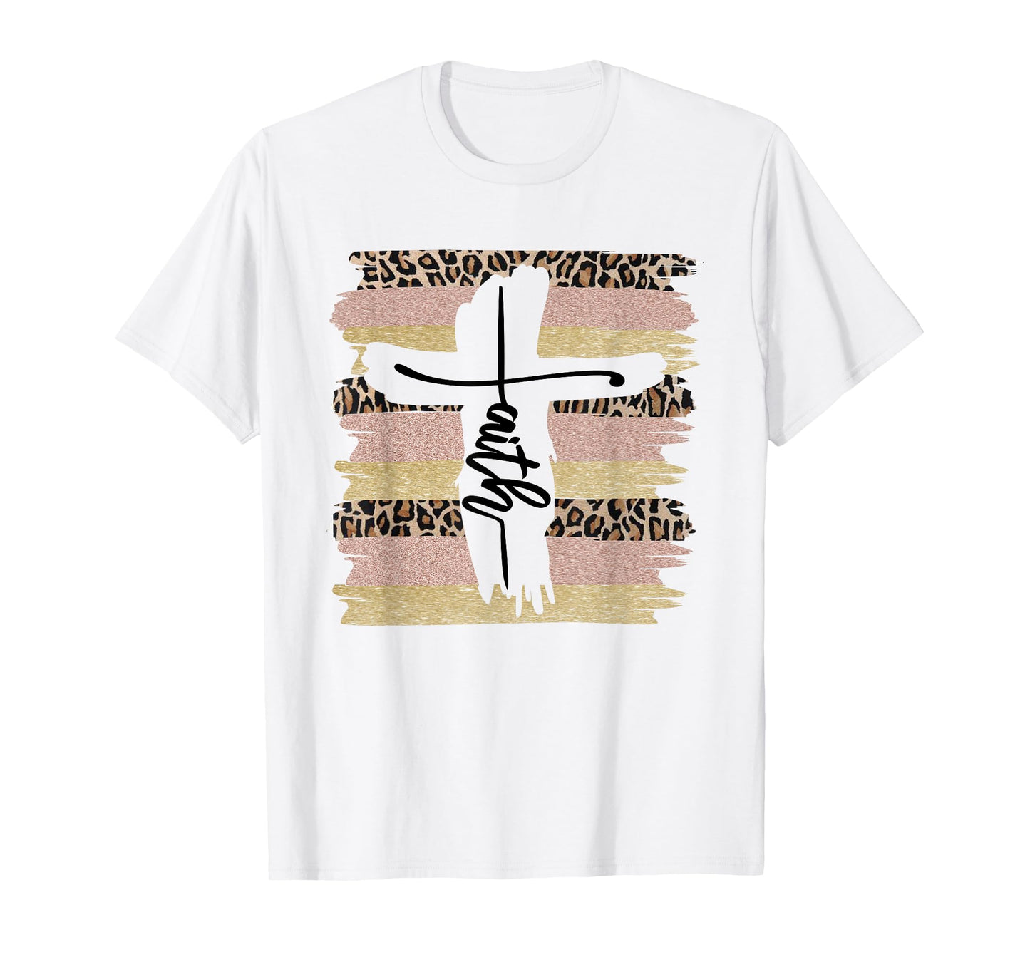 Christian Faith Leopard Cross Ombre Religious Cheetah T-Shirt