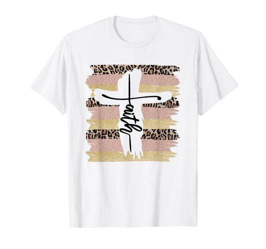 Christian Faith Leopard Cross Ombre Religious Cheetah T-Shirt