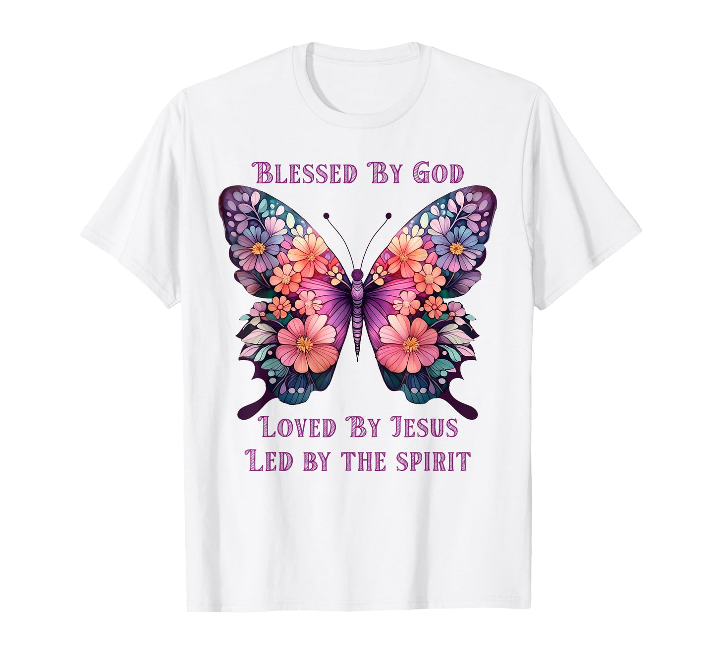Blessed by God Loved by Jesus Purple Butterfly T-Shirt