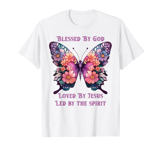 Blessed by God Loved by Jesus Purple Butterfly T-Shirt