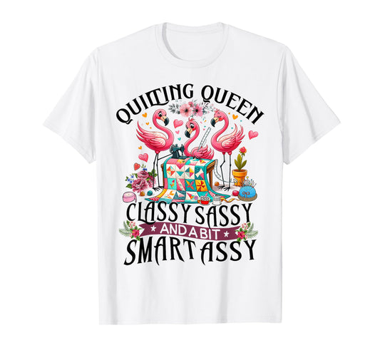 Funny Quilting Queen Cute Flamingo Quilter Sewing Sewer T-Shirt