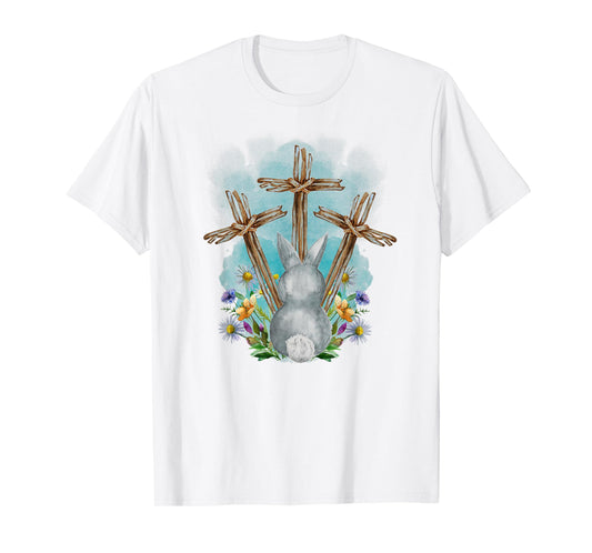 Easter Bunny with Trio Crosses Inspirational Christian Faith T-Shirt