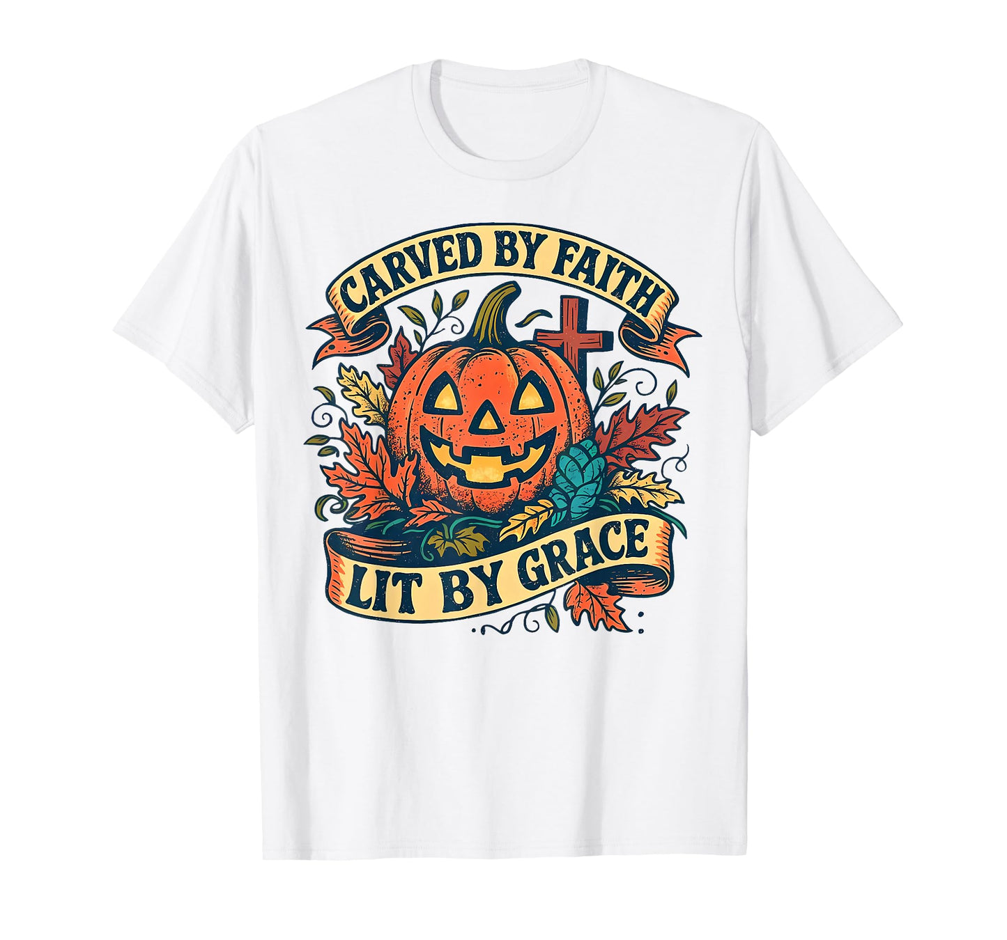 Carved by Faith Lit by Grace Religious Christian Halloween T-Shirt