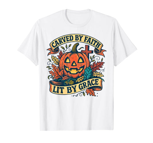 Carved by Faith Lit by Grace Religious Christian Halloween T-Shirt