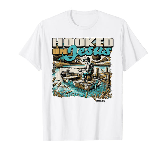 Hooked On Christian Jesus Fisherman Retro Mark 1:17 T-Shirt
