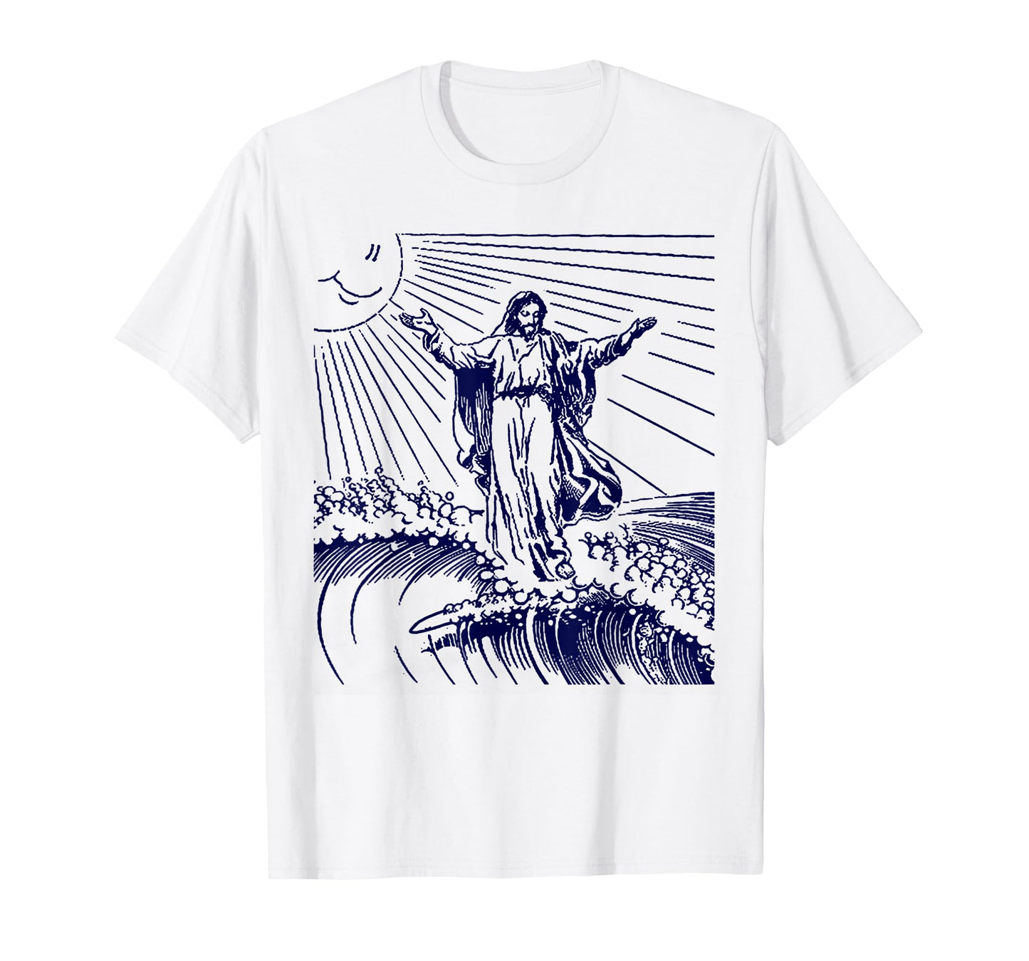 Funny Surfing Jesus On Top of Big Wave God Riding Surfboard T-Shirt