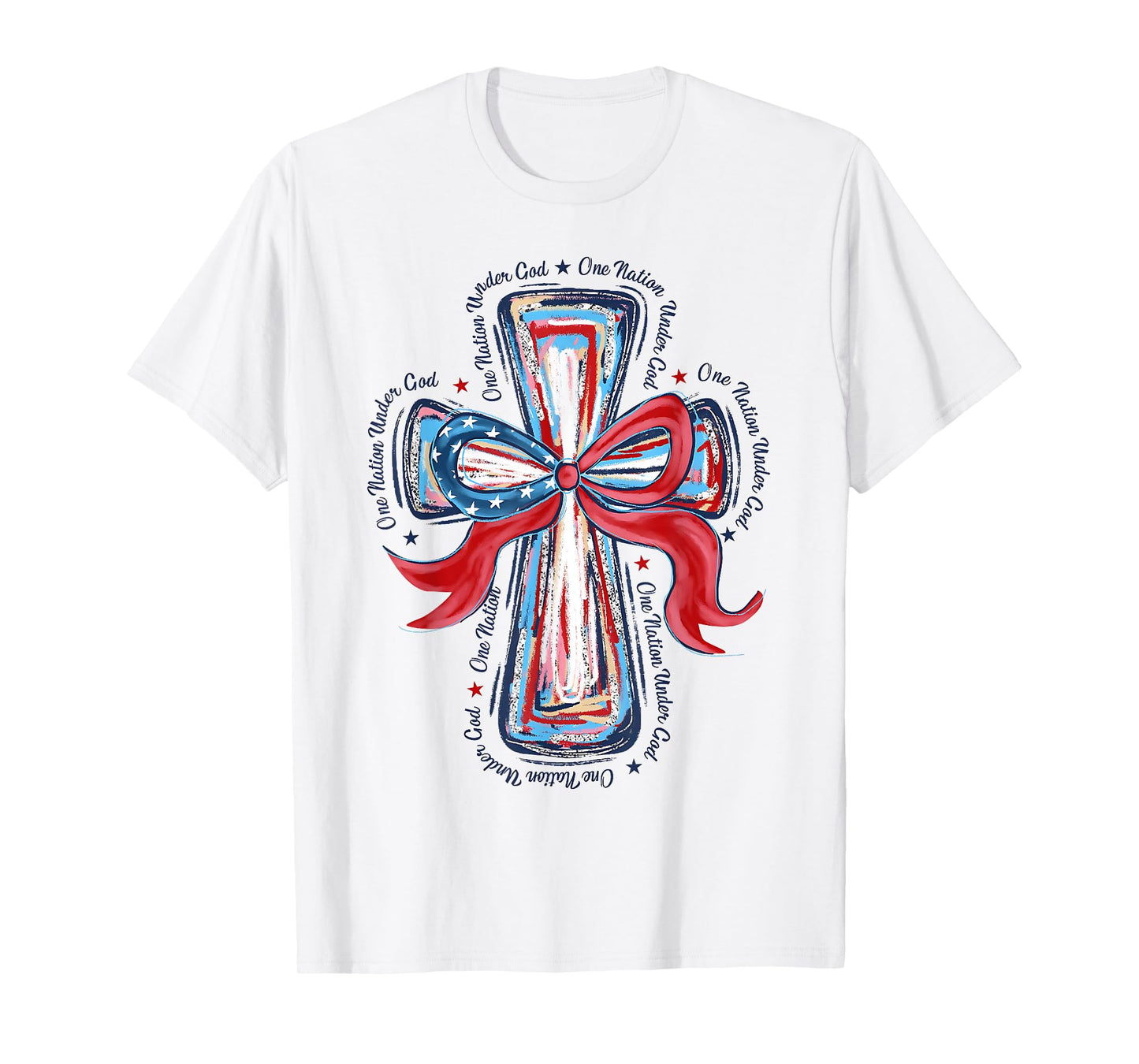One Nation Under God Red White Blue Cross Christian Women T-Shirt