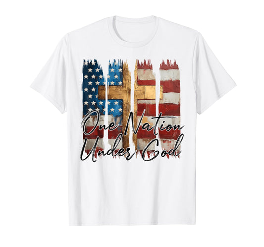 Vintage One Nation Under God Christian Flag Cross Patriotic T-Shirt