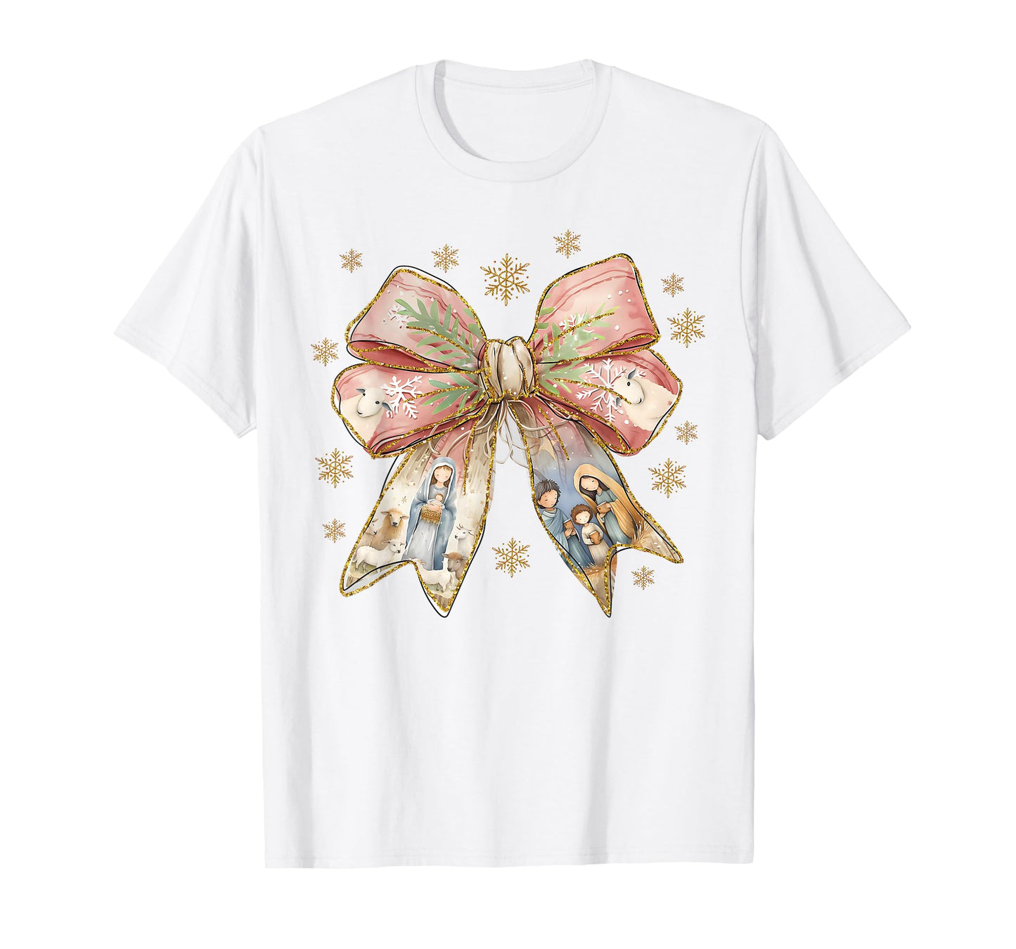 Jesus Christmas Coquette Bow Nativity Bible Verse Christian T-Shirt