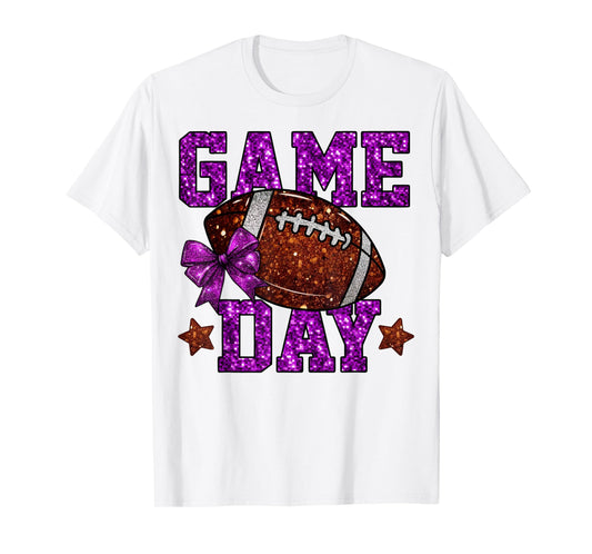 Game Day Football Season Football Mama Purple Bow Cheer Girl T-Shirt