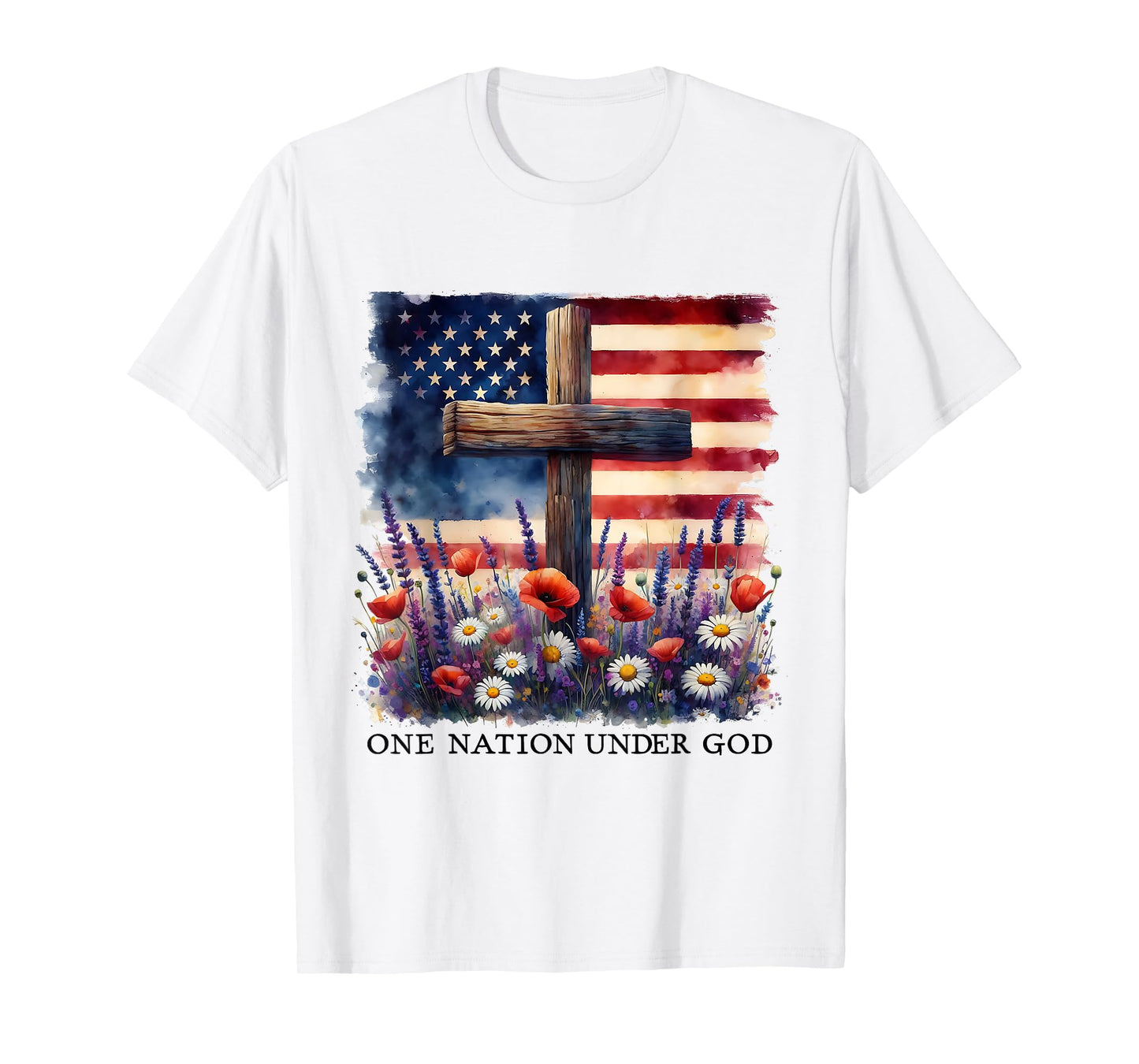 One Nation Under God Cross Christian Women 4th of July T-Shirt