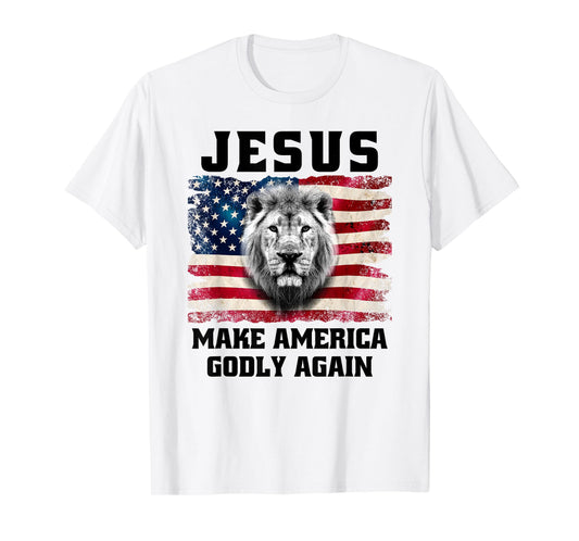 Christian Faith Jesus Make America Godly Again USA Flag T-Shirt