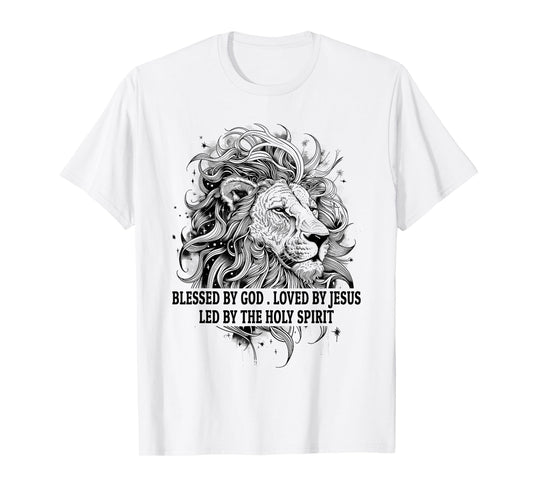 Blessed by God Loved by Jesus Religious Christian Lion Gift T-Shirt