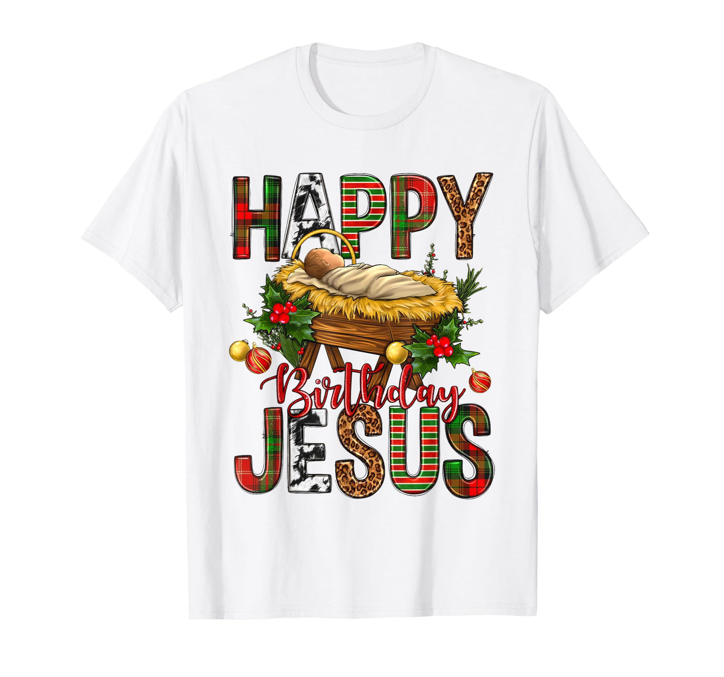 Happy Birthday Jesus Christmas Christ Cow Print Mens Womens T-Shirt