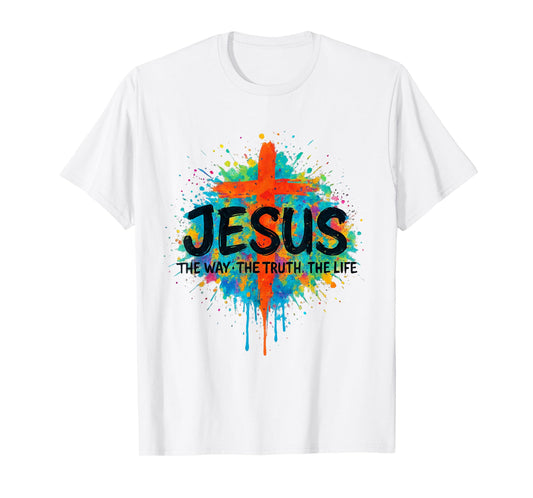 Jesus The WayTruth Life Colorful with Christian Cross T-Shirt