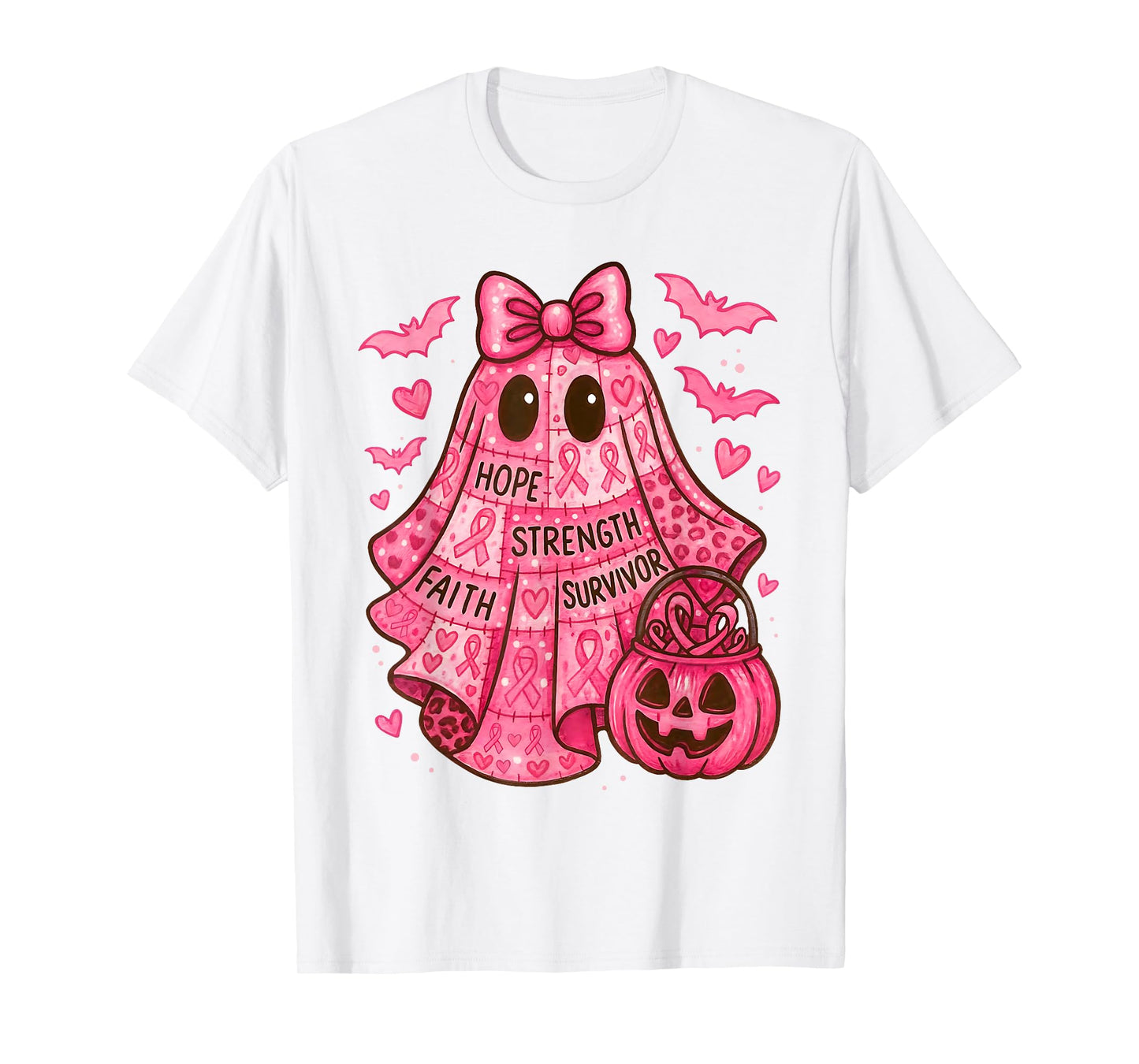 Breast Cancer Hope Strength Faith Survivor Ghost Wear Pink T-Shirt