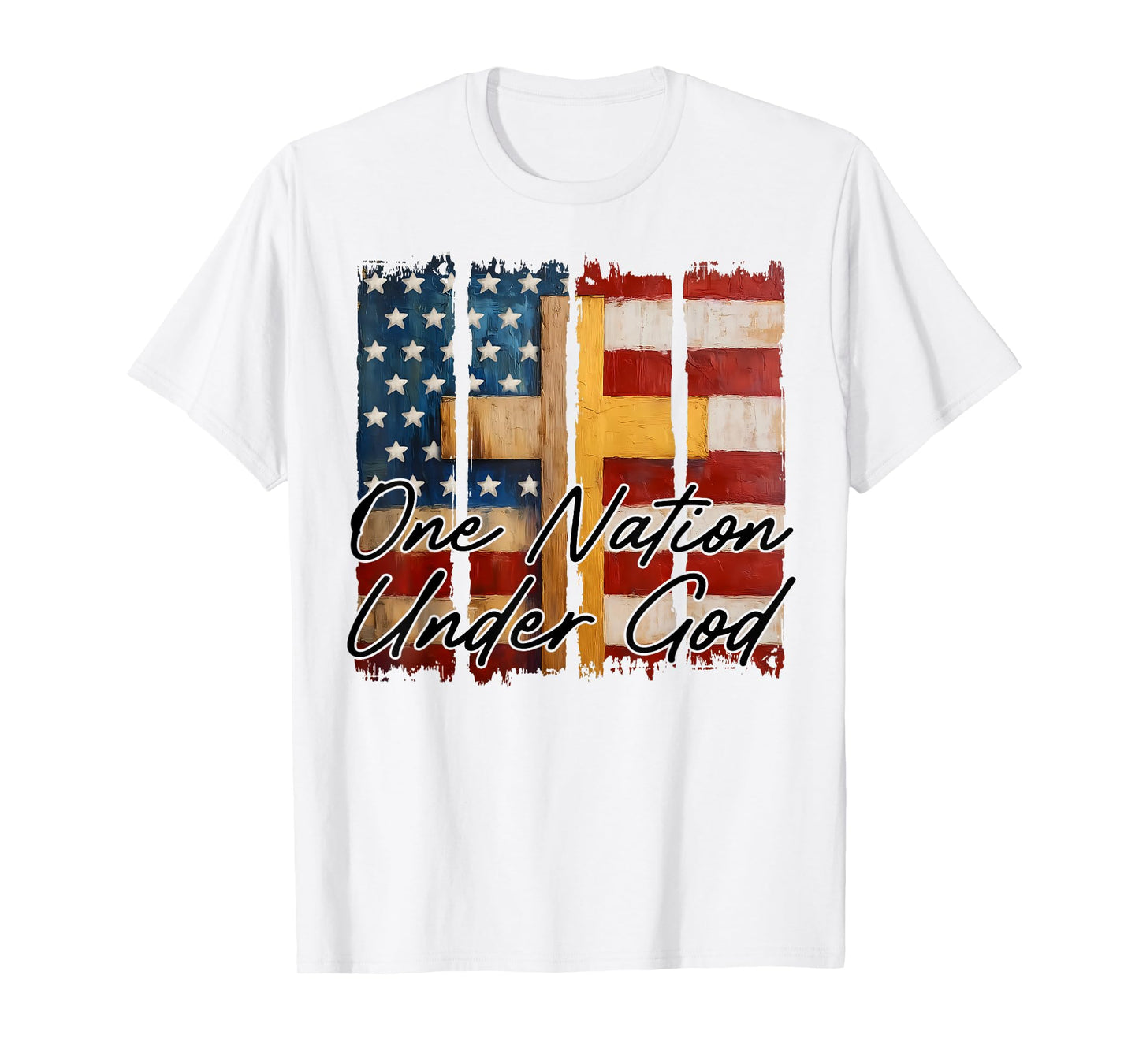 Vintage One Nation Under God Christian Flag Cross Patriotic T-Shirt