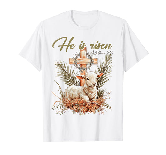He Is Risen Lamb Cross Jesus Religious Easter Day Christian T-Shirt
