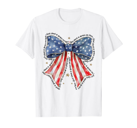 Coquette Bow 4th Of July US Flag God Shed His Grace On Thee T-Shirt