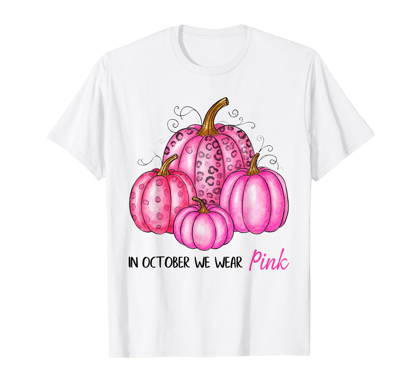 Bow Tie Pumpkin in October We Wear Pink Ribbon Breast Cancer T-Shirt
